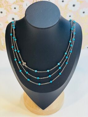 David Yurman Sterling Silver Turquoise Bead Necklace 60” Toggle Clasp